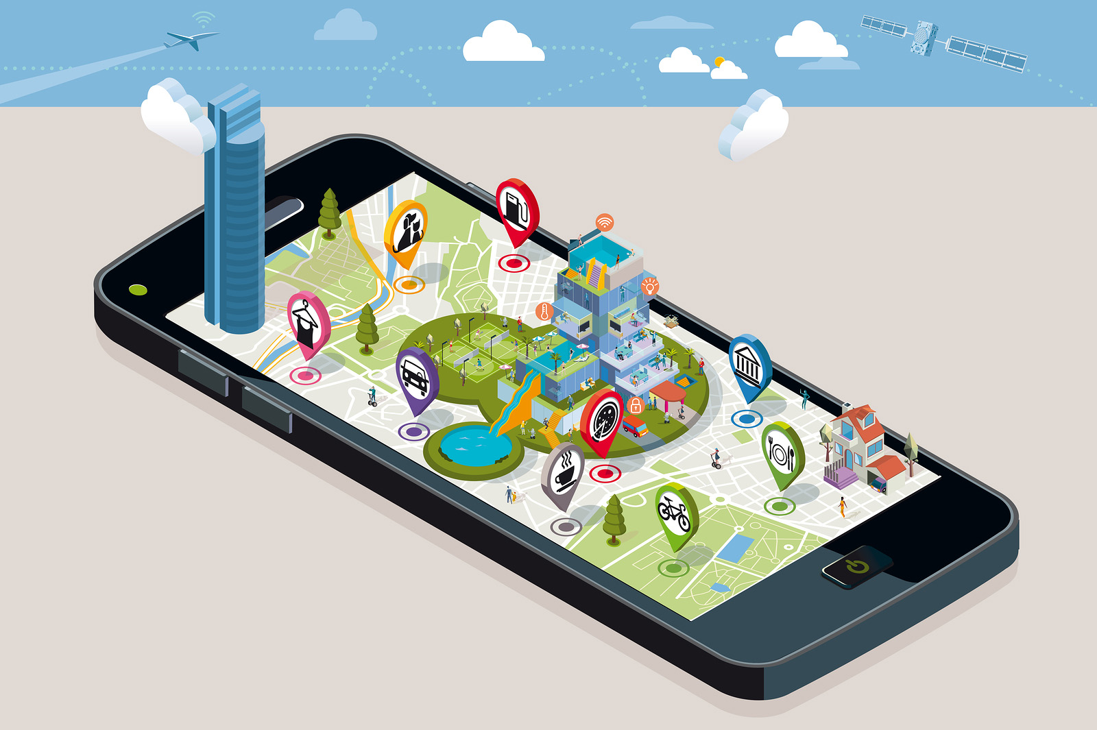 City Map With Pins And An Intelligent House