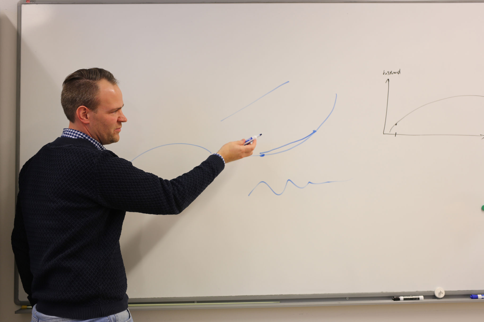 Andreas Lundell ritar grafer på whiteboard-tavla.