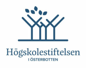 Högskolestiftelsens logotyp, fem träd med några löv och namn.