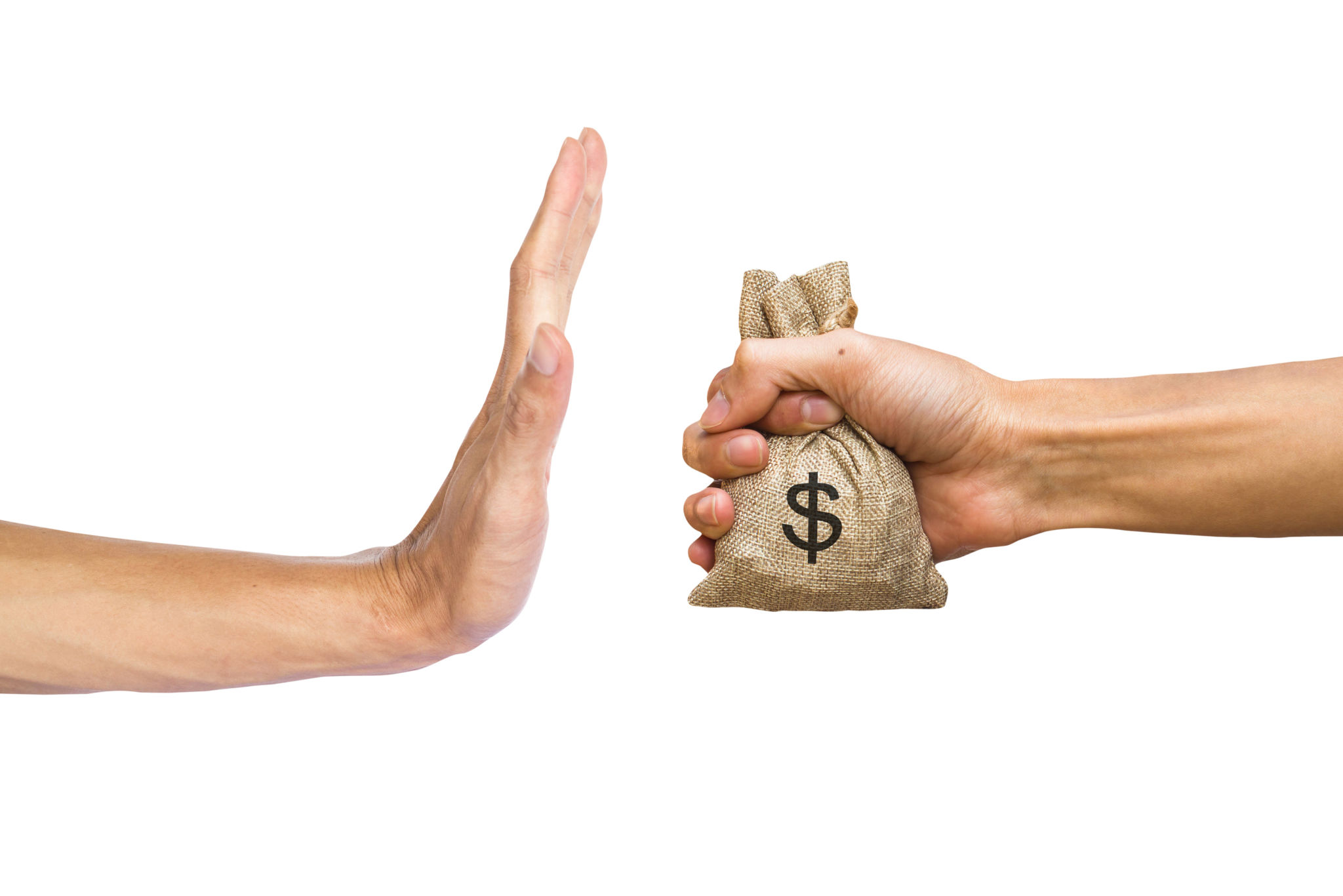 A Hands Holding Money Bag And Rejecting Hand To Receive Money Of