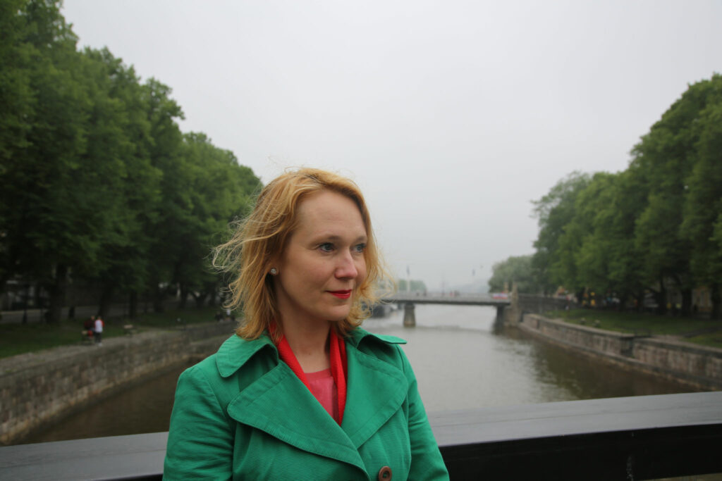 Åsa Slotte standing on the Library Bridge in Turku.