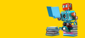 Retro Robot reading books