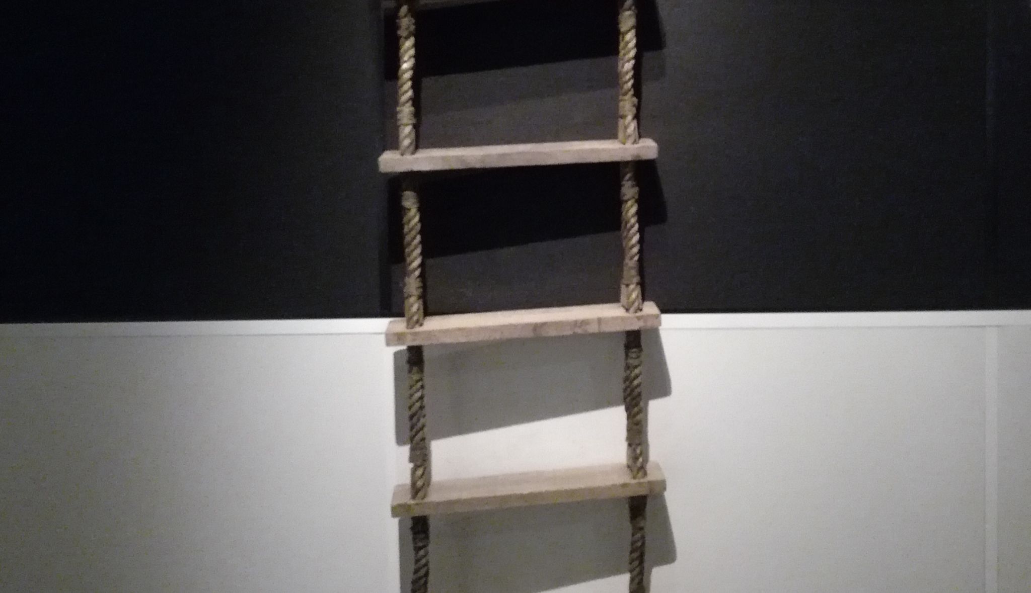 En repstege hänger på en vägg.