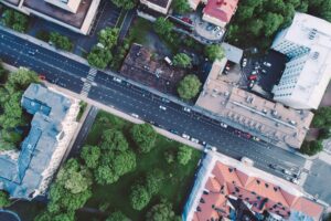 Flygbild på kaskisgatan i Åbo.