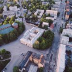Flygbild på Domkyrkan och Tavastgatan.