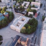 Flygbild på Domkyrkan och Tavastgatan.