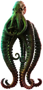 Grönt monster med tentaklar också framför munnen.