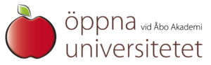 Logo med ett äpple och texten Öppna universitetet vid Åbo Akademi.