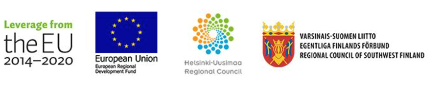 Logotypes of Leverage from the EU 2014-2020, European Union European Regional Development Fund, Helsinki-Uusimaa Regional Council, Regional Council of Southwest Finland