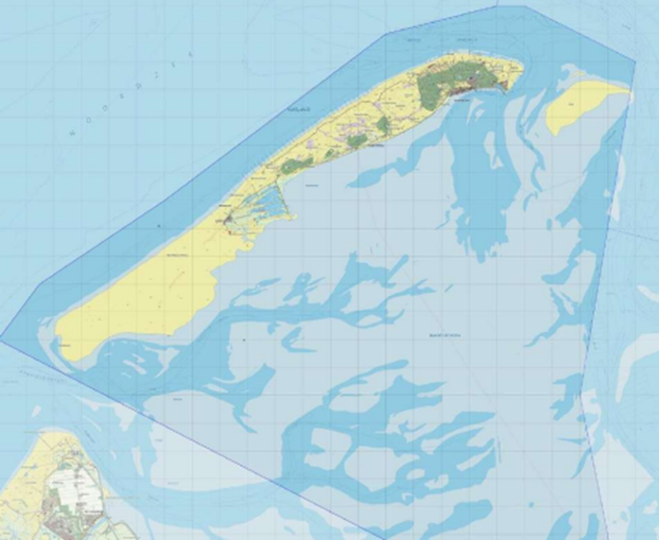 Example of how a sea area is marked on a map.