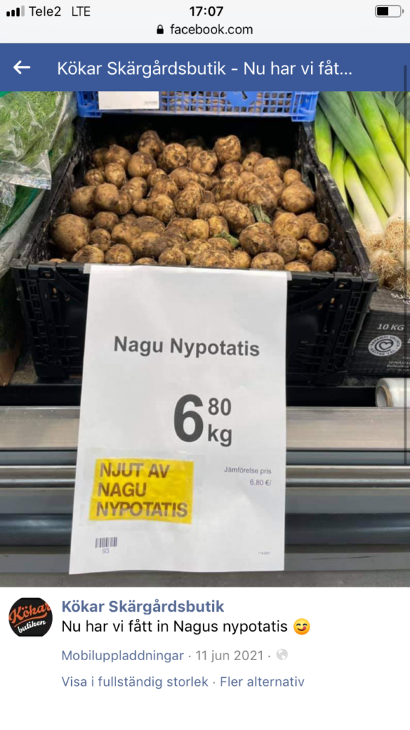 Potatoes for the prize of 6,80 / kg. Screenshot from facebook.