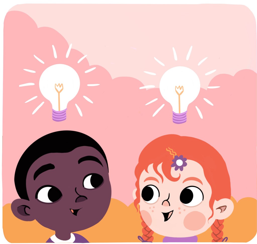 Illustration av två barn som får en idé.