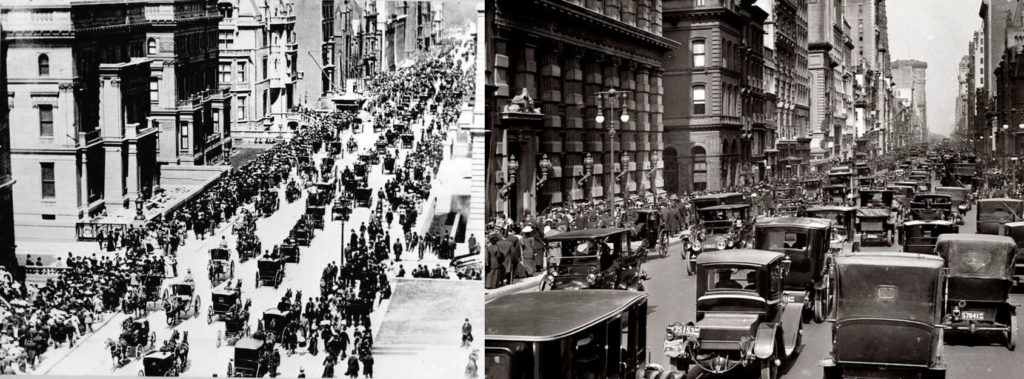 Hästar och bilar i New York 1903 och 1913