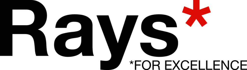 Logo med texten Rays for excellence och en röd asterisk.