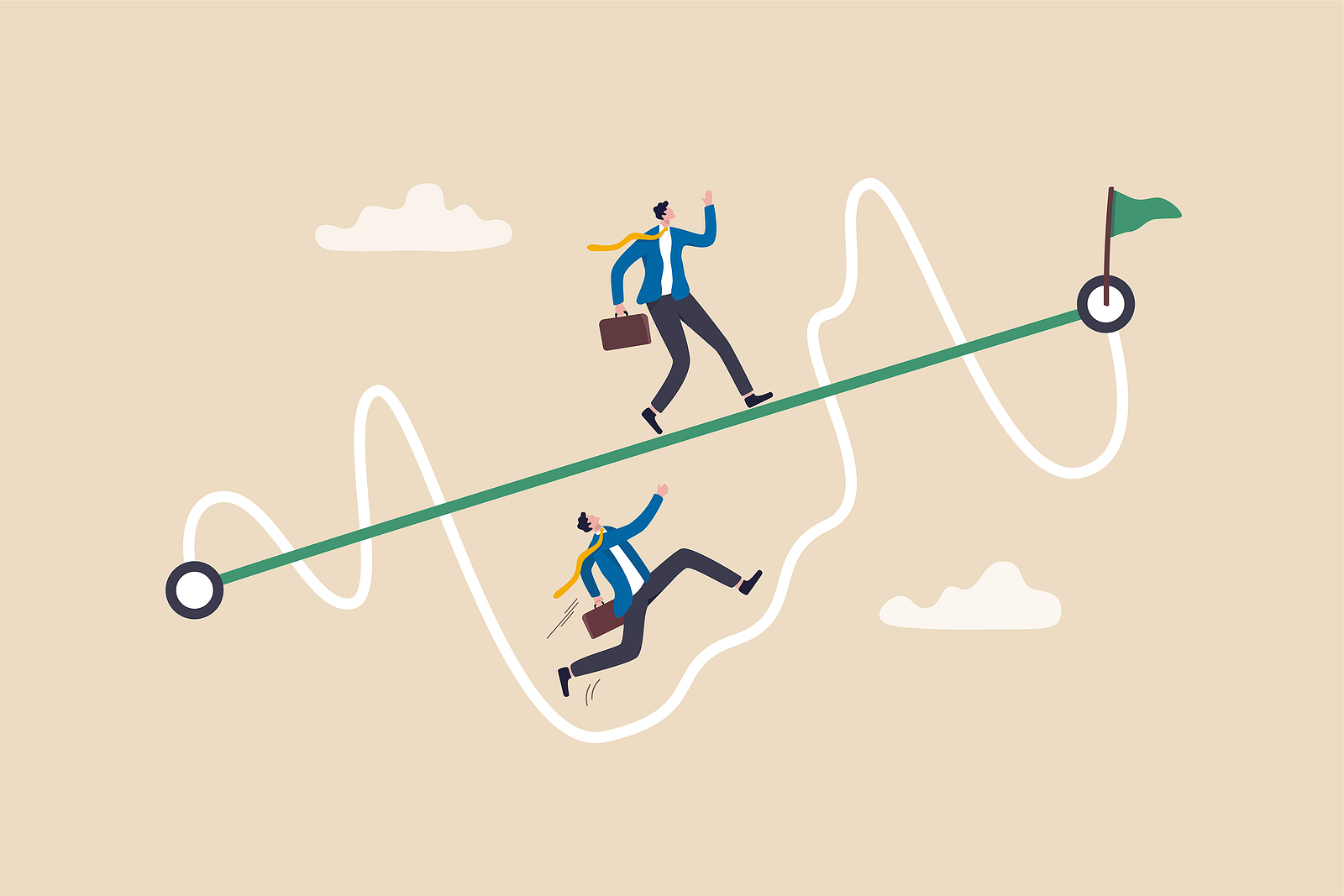 Studerande balanserar.