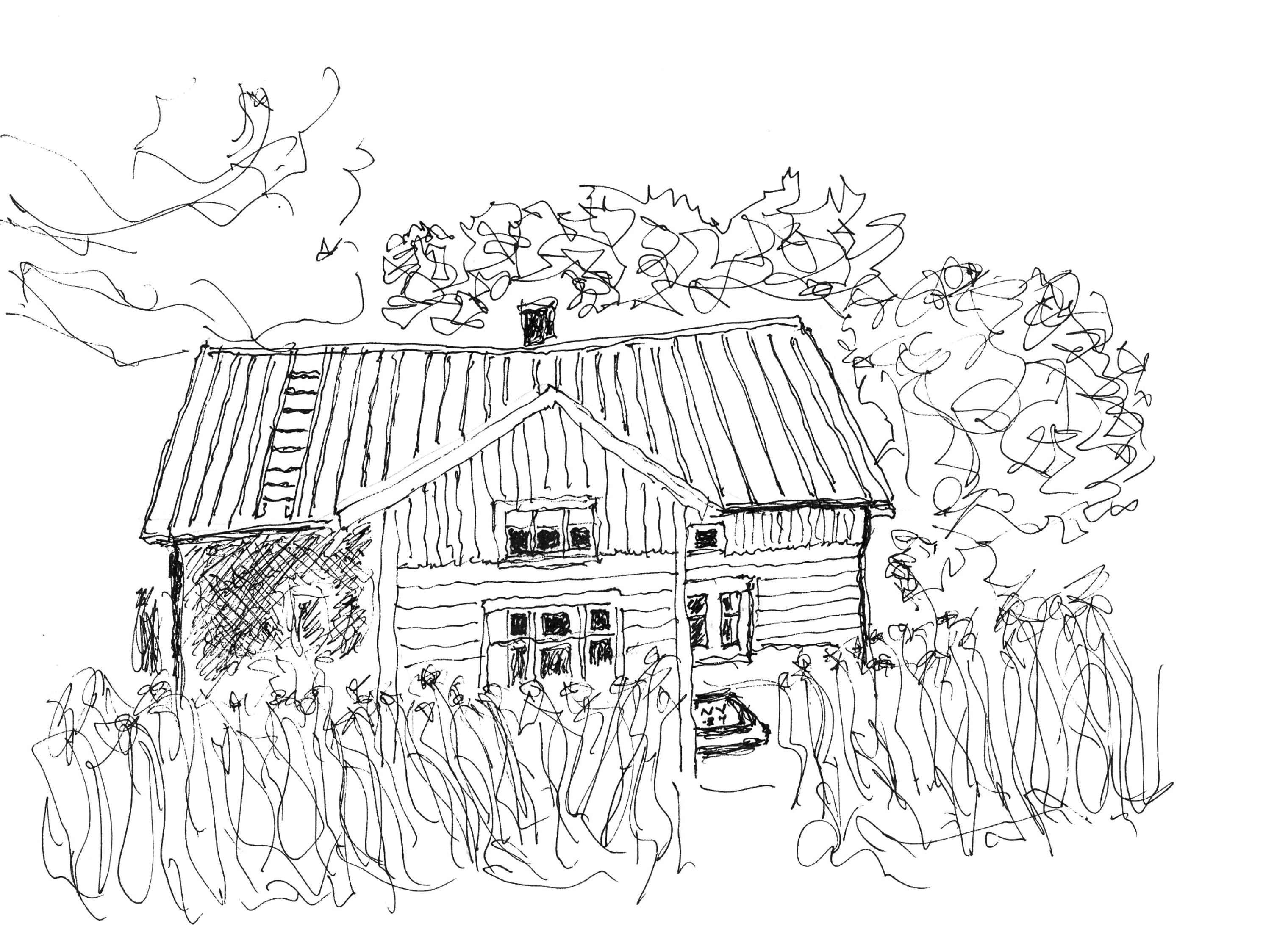 Tecknad sommarstuga.