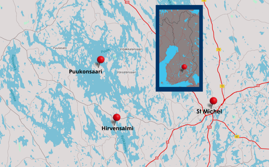Karta som visar var Puukonsaari ligger i Finland.