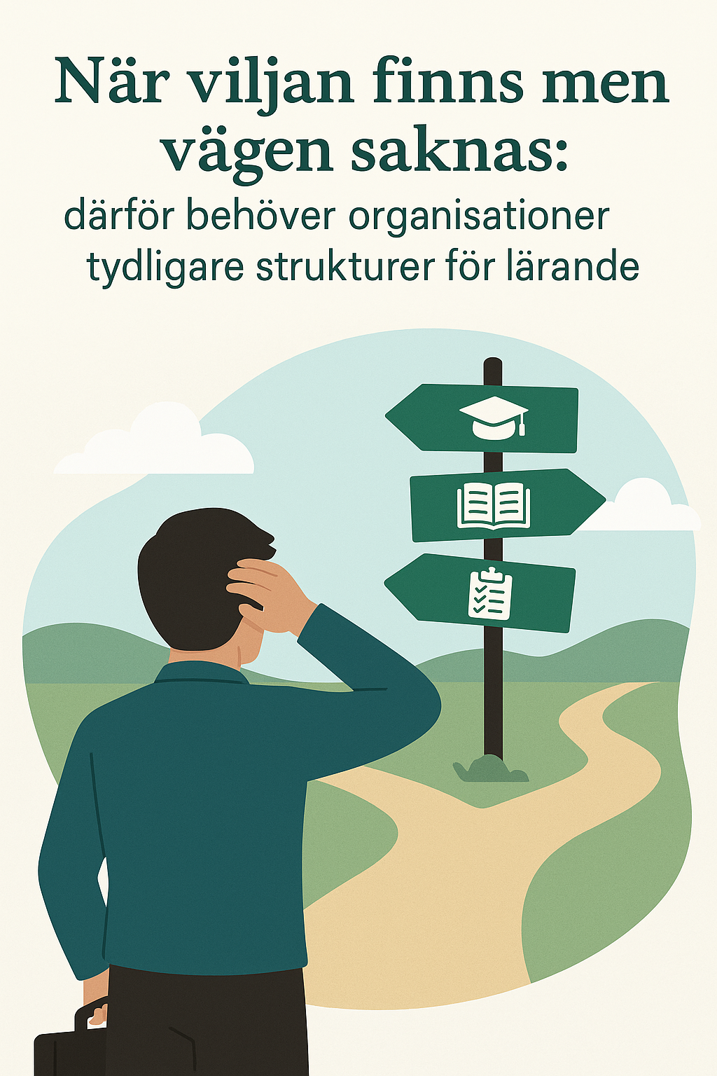 En man står vid ett vägskäl.