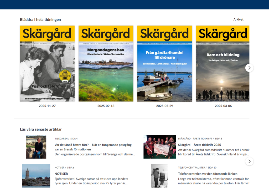 Skärmdump av Skärgårds digitala utbud på webbplatsen Prenly.