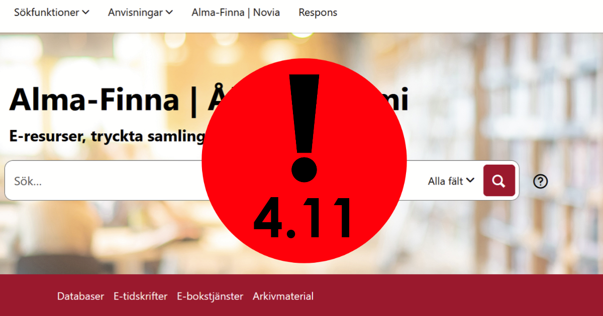 Avbrott i söktjänsten Alma-Finna onsdagen den 4 november